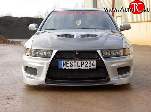 11 099 р. Передний бампер Evo style Mitsubishi Galant 8  дорестайлинг седан (1996-1998) (Без сетки, Неокрашенный)  с доставкой в г. Вологда