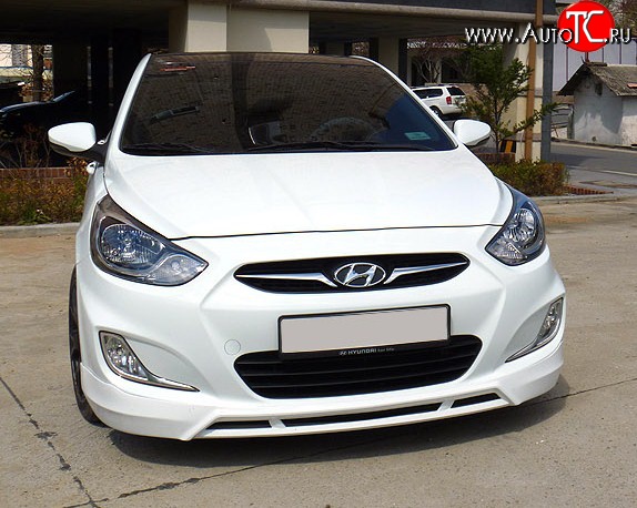 3 399 р. Накладка CT на передний бампер Hyundai Solaris RBr седан дорестайлинг (2010-2014) (Неокрашенная)  с доставкой в г. Вологда
