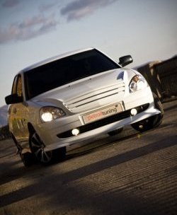 319 р. Накладка переднего бампера Elite Лада Приора 21728 купе дорестайлинг (2010-2013) (Неокрашенная)  с доставкой в г. Вологда. Увеличить фотографию 3