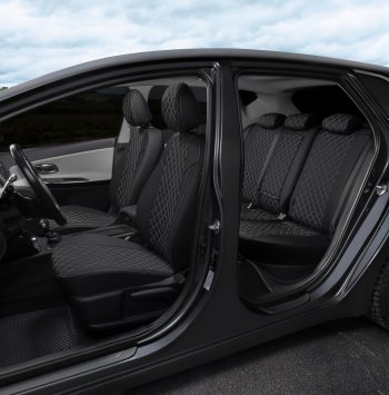 14 249 р. Чехлы на сиденья (экокожа, сплошная спинка) Автопилот Ромб Audi A4 B5 8D2 седан дорестайлинг (1994-1997) (черный/белая строчка)  с доставкой в г. Вологда. Увеличить фотографию 6
