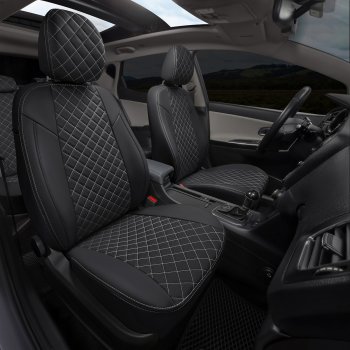 14 249 р. Чехлы на сиденья (экокожа, сплошная спинка) Автопилот Ромб Audi A4 B5 8D2 седан дорестайлинг (1994-1997) (черный/белая строчка)  с доставкой в г. Вологда. Увеличить фотографию 5