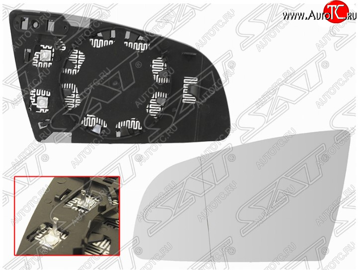 639 р. Левое полотно зеркала SAT (асферическое с обогревом) Audi A3 8PA хэтчбэк 5 дв. 1-ый рестайлинг (2004-2008)  с доставкой в г. Вологда