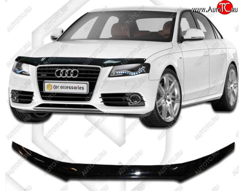 2 079 р. Дефлектор капота CA-Plastic  Audi A4  B8 (2007-2011) дорестайлинг, седан, дорестайлинг, универсал (Classic черный, Без надписи)  с доставкой в г. Вологда