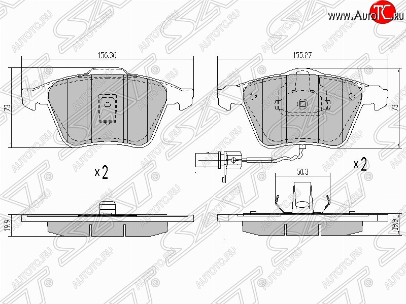 1 299 р. Колодки тормозные передние SAT (пр-во Китай) Audi A6 C6 дорестайлинг, универсал (2004-2008)  с доставкой в г. Вологда