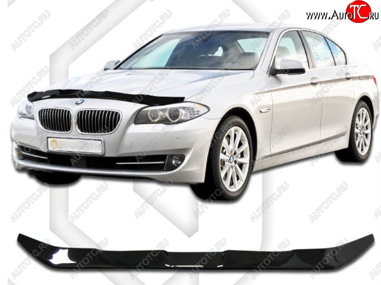 1 899 р. Дефлектор капота CA-Plastic BMW 5 серия F11 дорестайлинг, универсал (2009-2013) (Classic черный, Без надписи)  с доставкой в г. Вологда