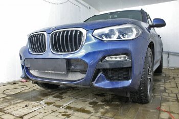 64 999 р. Защитная сетка радиатора в бампер (алюминий/пластик, 2.0i /2.0d/3.0d, AT, Base) Стрелка 11 Стандарт  BMW X3  G01 (2017-2021) дорестайлинг (Цвет: хром, без зимней заглушки)  с доставкой в г. Вологда. Увеличить фотографию 2