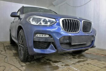 62 999 р. Защитная сетка радиатора в бампер (алюминий/пластик, 2.0i /2.0d/3.0d, AT, Base) Стрелка 11 Стандарт  BMW X3  G01 (2017-2021) дорестайлинг (Цвет: черный, без зимней заглушки)  с доставкой в г. Вологда. Увеличить фотографию 4