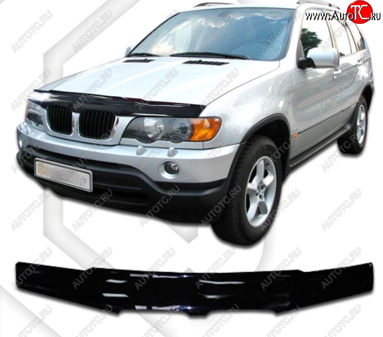 2 079 р. Дефлектор капота CA-Plastic BMW X5 E53 дорестайлинг (1999-2003) (Classic черный, Без надписи)  с доставкой в г. Вологда