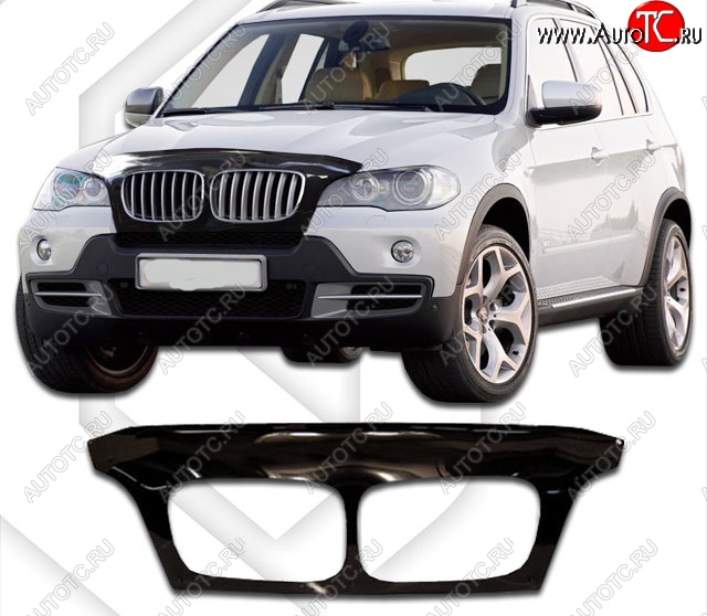 2 699 р. Дефлектор капота CA Plastic Exclusive  BMW X5  E70 (2006-2013) дорестайлинг, рестайлинг (Classic чёрный, Без надписи)  с доставкой в г. Вологда