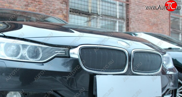 5 399 р. Защитная сетка решетки радиатора Стрелка 11 Премиум (алюминий) BMW 3 серия F30 седан дорестайлинг (2012-2015) (Цвет: черный)  с доставкой в г. Вологда