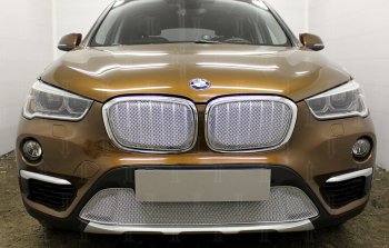 5 849 р. Защитная сетка радиатора в бампер Стрелка 11 Премиум (алюминий)  BMW X1  F48 (2015-2019) дорестайлинг (Цвет: хром)  с доставкой в г. Вологда. Увеличить фотографию 2