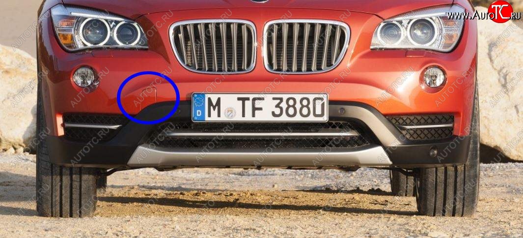 619 р. Заглушка в передний бампер SAT (под крюк, рестайлинг) BMW X1 E84 (2009-2015) (Неокрашенная)  с доставкой в г. Вологда