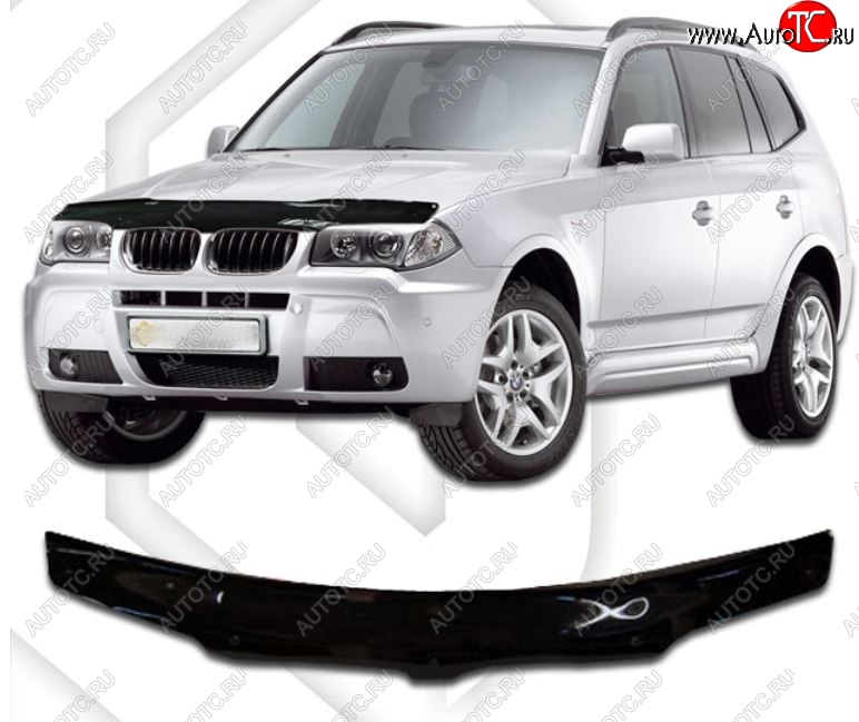 1 999 р. Дефлектор капота CA-Plastic BMW X3 E83 (2003-2009) (Classic черный, Без надписи)  с доставкой в г. Вологда