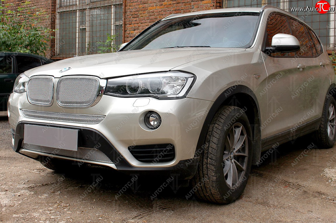 6 849 р. Защитная сетка решетки радиатора Стрелка 11 Премиум (алюминий)  BMW X3  F25 (2014-2017) рестайлинг (Цвет: хром)  с доставкой в г. Вологда