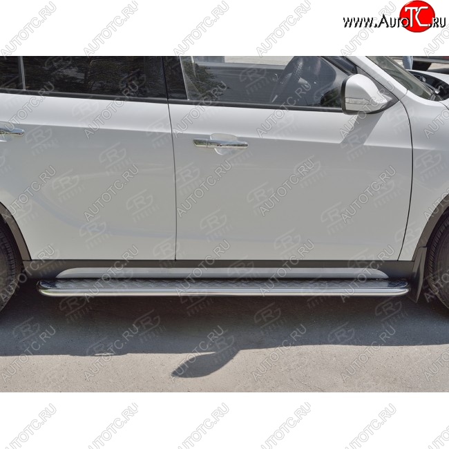 24 649 р. Порожки для ног (Ø42 мм) SLITKOFF Brilliance V5 (2012-2018) (лист - алюминий, профиль - нержавейка)  с доставкой в г. Вологда