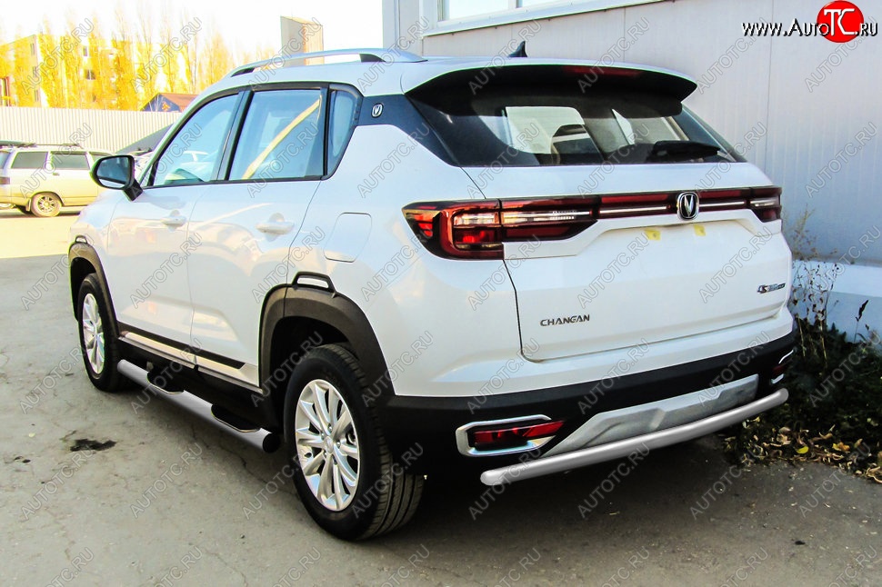 6 399 р. Защита заднего бампера Slitkoff (d42) Changan CS35 Plus дорестайлинг (2018-2022) (Сталь с полимерным покрытием. Цвет: серебристый)  с доставкой в г. Вологда