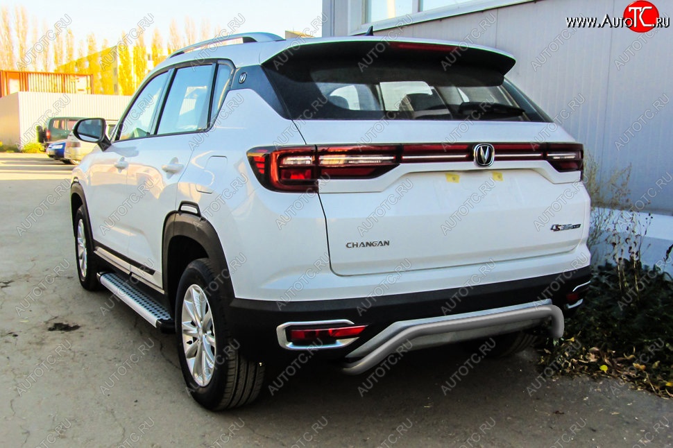 7 599 р. Защита заднего бампера Slitkoff (скоба, d42) Changan CS35 Plus дорестайлинг (2018-2022) (Сталь с полимерным покрытием. Цвет: серебристый)  с доставкой в г. Вологда