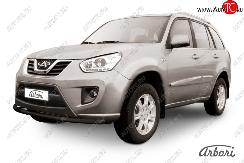 8 459 р. Защита переднего бампера Arbori (черная, 1 труба d57 mm). Chery Tiggo T11 рестайлинг (2013-2016)  с доставкой в г. Вологда