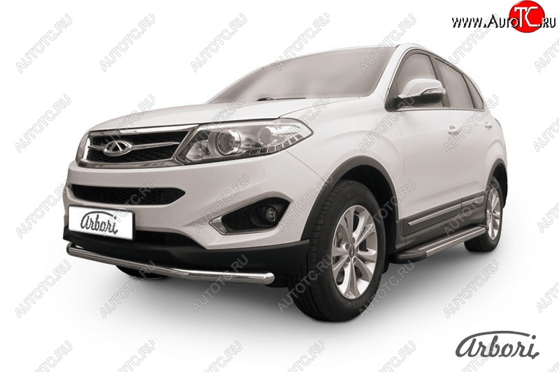 9 989 р. Защита переднего бампера Arbori (легированная сталь, 1 труба d57 mm). Chery Tiggo T11 рестайлинг (2013-2016)  с доставкой в г. Вологда