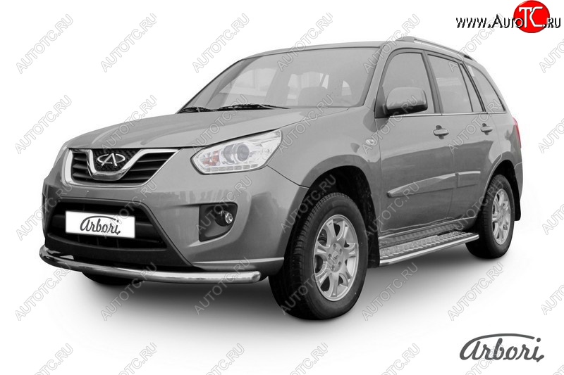 12 329 р. Защита переднего бампера Arbori (легированная сталь, 1 труба d57 mm). Chery Tiggo T11 рестайлинг (2013-2016)  с доставкой в г. Вологда