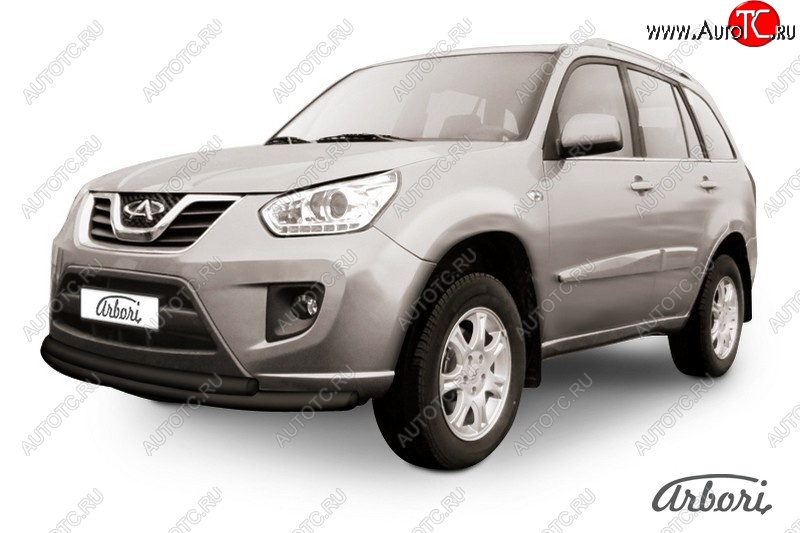 7 289 р. Двойная защита переднего бампера Arbori (черная, 2 трубы d57 и 42 mm). Chery Tiggo T11 рестайлинг (2013-2016)  с доставкой в г. Вологда