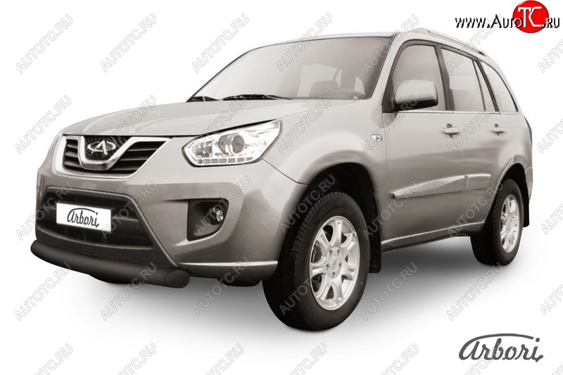 6 389 р. Защита переднего бампера Arbori (короткая, черная, 1 труба d76 mm). Chery Tiggo T11 рестайлинг (2013-2016)  с доставкой в г. Вологда