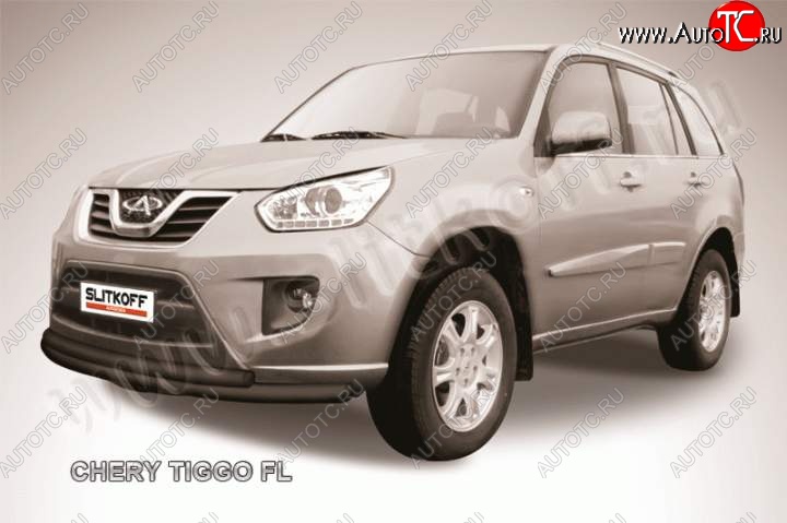 9 899 р. Защита переднего бампер из труб d57 и d42 Slitkoff Chery Tiggo T11 рестайлинг (2013-2016) (Цвет: серебристый)  с доставкой в г. Вологда