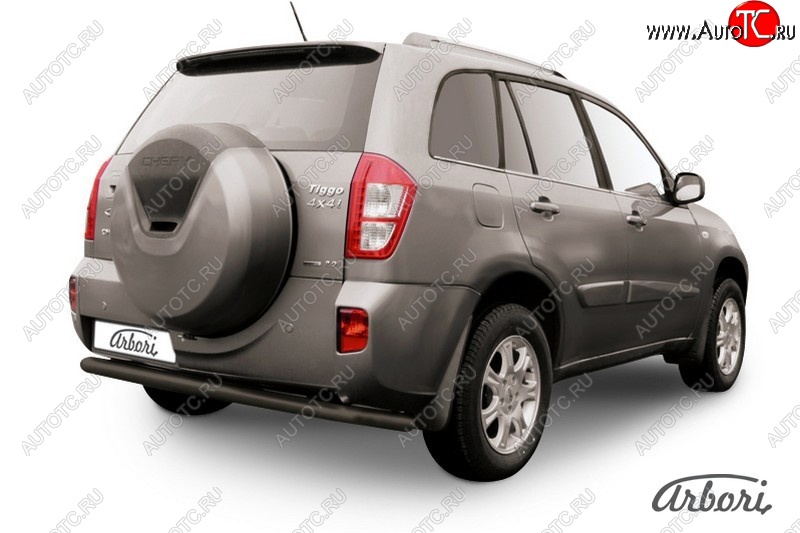6 029 р. Защита заднего бампера Arbori (длинная, черная, 1 труба d57 mm). Chery Tiggo T11 рестайлинг (2013-2016)  с доставкой в г. Вологда
