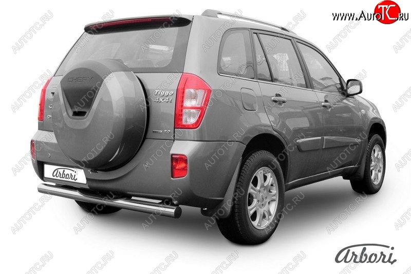 8 999 р. Защита заднего бампера Arbori (с проступью, легированная сталь, 1 труба d76 mm). Chery Tiggo T11 рестайлинг (2013-2016)  с доставкой в г. Вологда