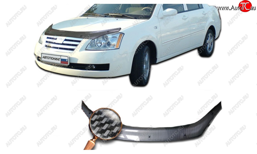 2 559 р. Дефлектор капота CA-Plastiс  Chery Estina  A5 (2006-2010) (Шелкография карбон-серебро)  с доставкой в г. Вологда