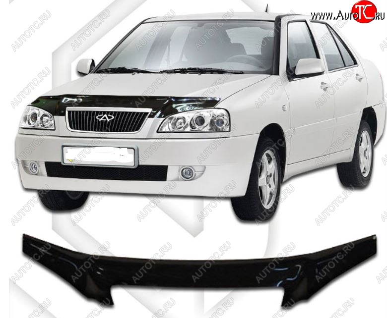 2 079 р. Дефлектор капота CA-Plastic Chery Amulet (Corda) A15 лифтбэк (2003-2010) (Classic черный, Без надписи)  с доставкой в г. Вологда