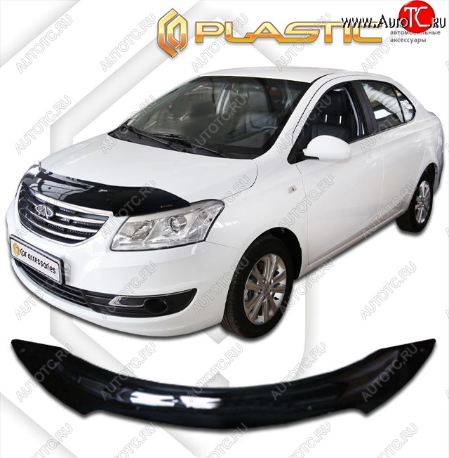 2 159 р. Дефлектор капота CA-Plastic Chery Bonus 3 (A19) седан (2013-2016) (Classic черный, Без надписи)  с доставкой в г. Вологда