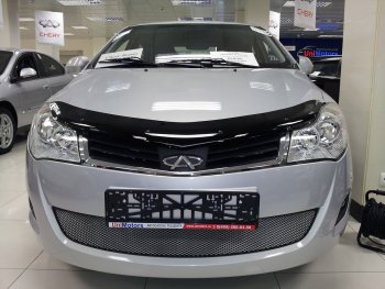 Защитная сетка радиатора в бампер Стрелка 11 Стандарт (алюминий, пластик) Chery Bonus 3  (A19) - Very (Цвет: хром)