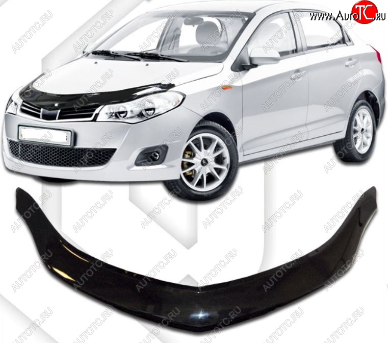 2 199 р. Дефлектор капота (рестайлинг) CA Plastic (черный)  Chery Bonus  (A13) (2011-2016) лифтбэк (Classic черный, Без надписи)  с доставкой в г. Вологда
