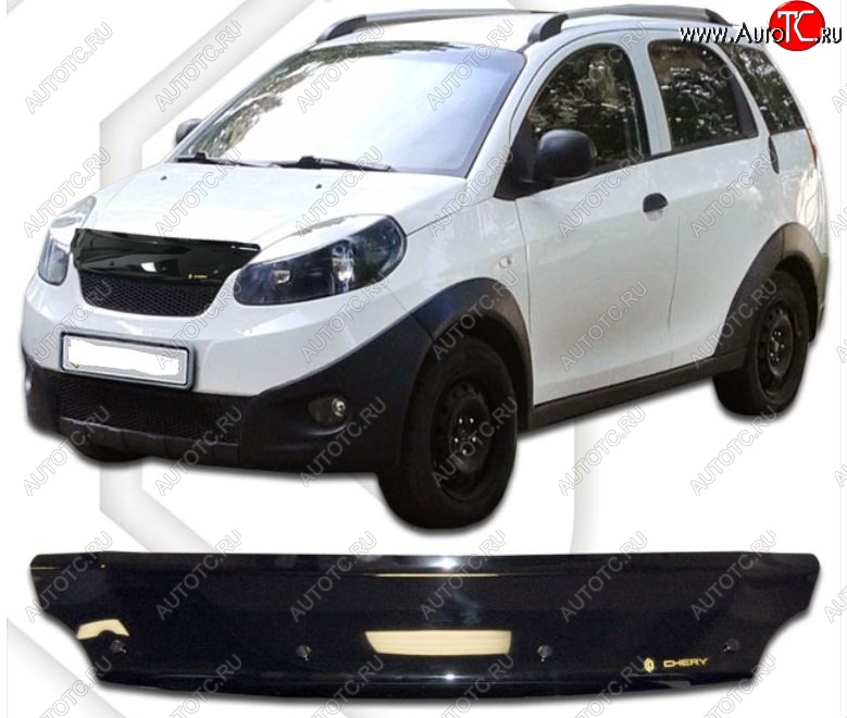 1 759 р. Дефлектор капота CA Plastic (черный)  Chery Indis  S18 (2011-2016) (Classic черный, Без надписи)  с доставкой в г. Вологда