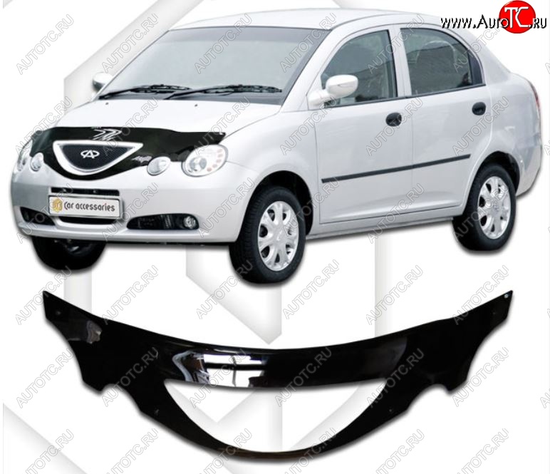 2 599 р. Дефлектор капота CA-Plastiс exclusive  Chery QQ6 (2006-2010) (Classic черный, Без надписи)  с доставкой в г. Вологда