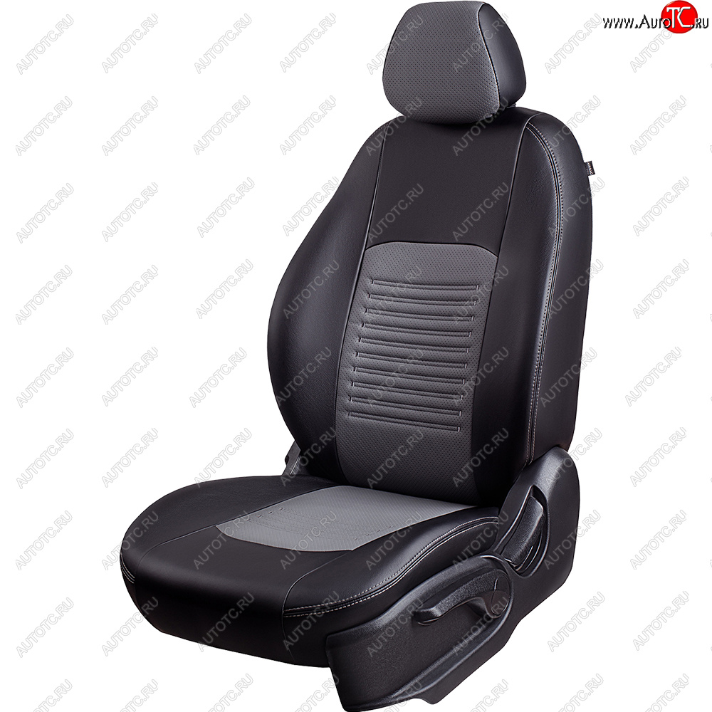 6 799 р. Чехлы для сидений Lord Autofashion Турин (экокожа, экокожа, 3X, спинка 60/40, 3 Г-образных подголовника) Chery Tiggo 2 (2017-2025) (Черный, вставка серая)  с доставкой в г. Вологда