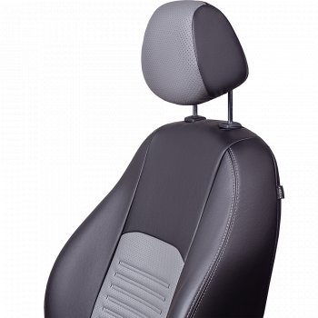 6 799 р. Чехлы для сидений Lord Autofashion Турин (экокожа, экокожа, 3X, спинка 60/40, 3 Г-образных подголовника) Chery Tiggo 2 (2017-2025) (Черный, вставка серая)  с доставкой в г. Вологда. Увеличить фотографию 4