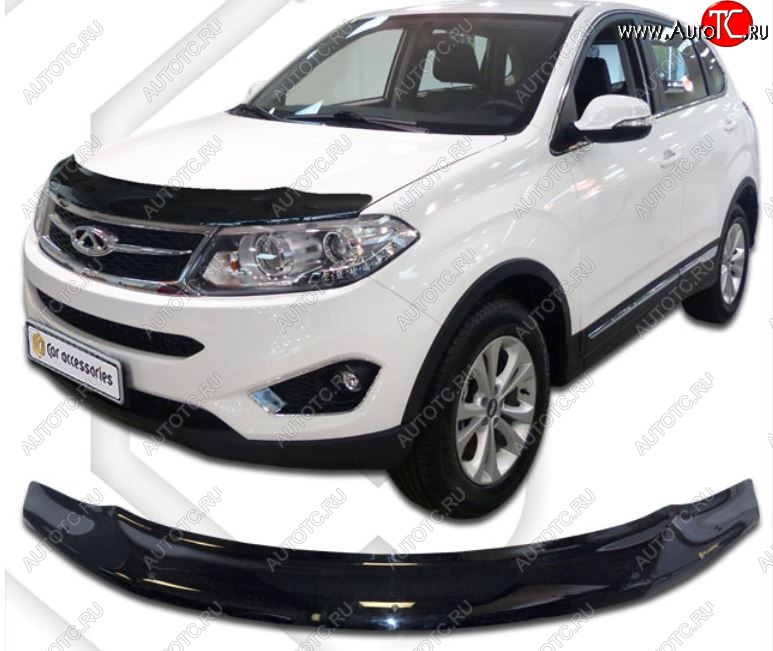 2 199 р. Дефлектор капота CA-Plastic Chery Tiggo 5 (T21) дорестайлинг (2014-2017) (Classic черный, Без надписи)  с доставкой в г. Вологда
