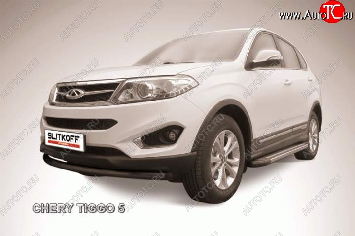 7 599 р. Защита переднего бампера d57 Slitkoff (радиусная) Chery Tiggo 5 (T21) дорестайлинг (2014-2017) (Цвет: серебристый)  с доставкой в г. Вологда