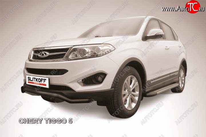 7 999 р. Защита переднего бампера d57 Slitkoff (волна) Chery Tiggo 5 (T21) дорестайлинг (2014-2017) (Цвет: серебристый)  с доставкой в г. Вологда