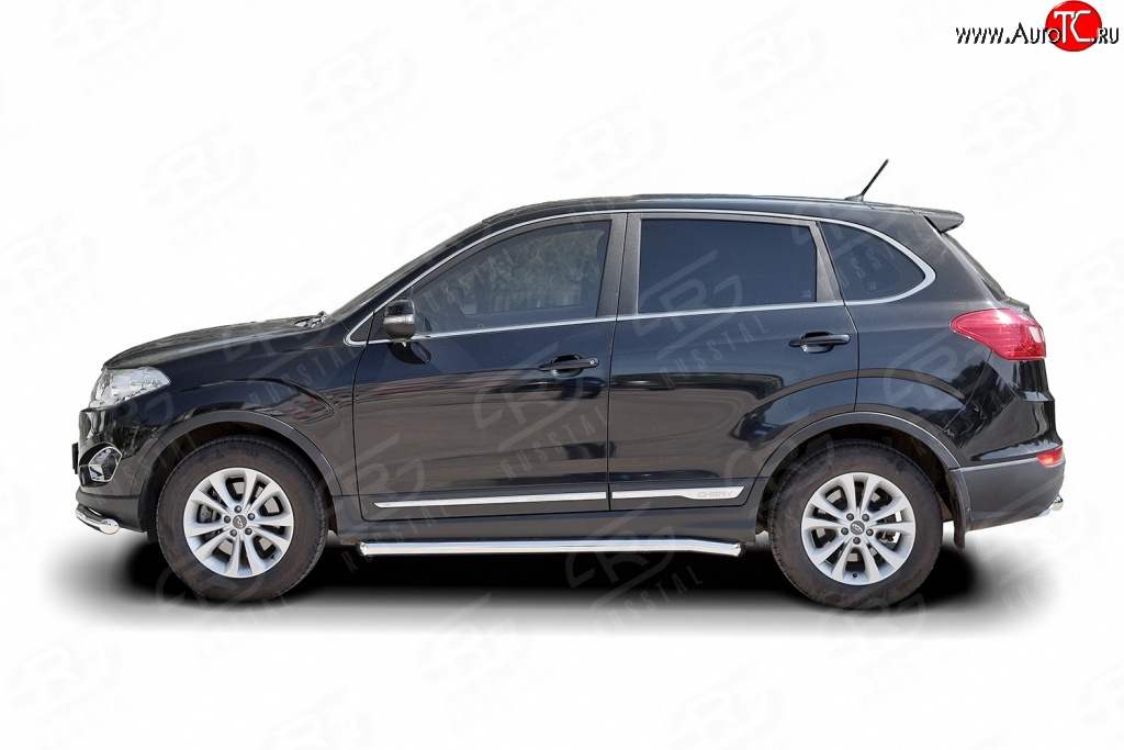 5 999 р. Защита порогов из круглой трубы диаметром 63 мм Russtal Chery Tiggo 5 (T21) дорестайлинг (2014-2017) (Защита порогов с со скосами на торцах (вариант 1))  с доставкой в г. Вологда