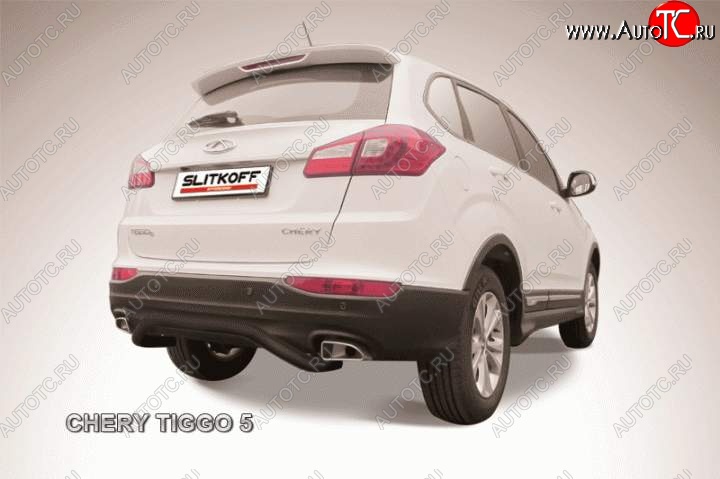7 999 р. Защита заднего бампера d57 Slitkoff (скоба) Chery Tiggo 5 (T21) дорестайлинг (2014-2017) (Цвет: серебристый)  с доставкой в г. Вологда