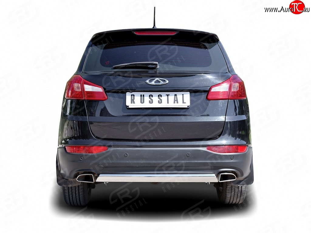 5 599 р. Защита заднего бампера (Ø75x42 мм, нержавейка) Russtal Chery Tiggo 5 (T21) дорестайлинг (2014-2017)  с доставкой в г. Вологда