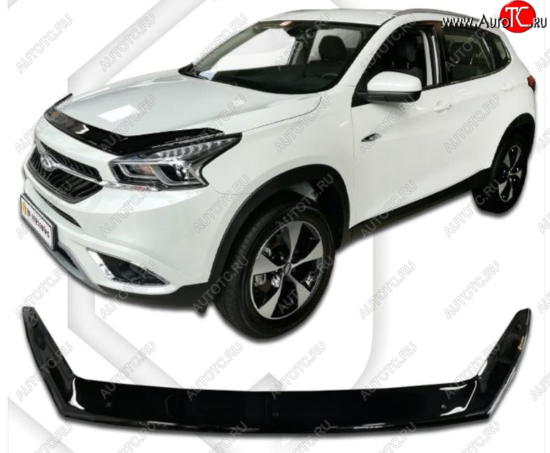 2 159 р. Дефлектор капота CA-Plastiс Chery Tiggo 7 (2016-2020) (Classic черный, Без надписи)  с доставкой в г. Вологда