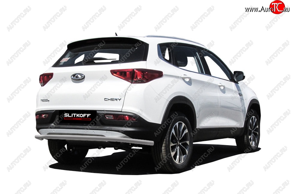 5 899 р. Защита заднего бампера Slitkoff (d42, длинная) Chery Tiggo 7 (2016-2020) (Сталь с полимерным покрытием. Цвет: серебристый)  с доставкой в г. Вологда