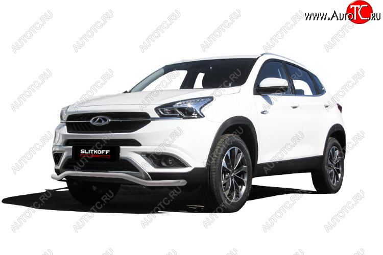 7 999 р. Защита переднего бампера Slitkoff (Ø 42 мм, волна) Chery Tiggo 7 (2016-2020) (Цвет: серебристый)  с доставкой в г. Вологда