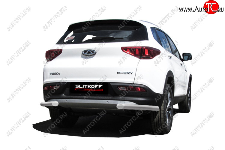 5 749 р. Уголки на задний бампер Slitkoff (Ø 57 мм) Chery Tiggo 7 (2016-2020) (Цвет: серебристый)  с доставкой в г. Вологда