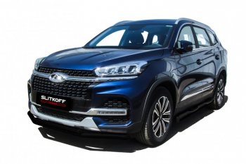Защита переднего бампера Slitkoff (Ø 57+Ø 42). Chery Tiggo 8 1 T18 рестайлинг (2019-2023)