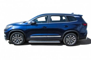 17 699 р. Защита порогов Slitkoff (Ø 57 мм, с листом) Chery Tiggo 8 1 T18 рестайлинг (2019-2023)  с доставкой в г. Вологда. Увеличить фотографию 2